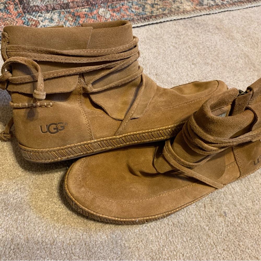 UGG Brown Suede Ankle Boots Sz 7 Womens - Picture 2 of 4
